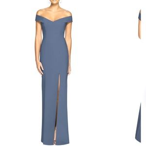 Vivian Diamond Dessy Collection off the shoulder crossback long gown size 4